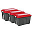 3 bacs de rangement avec couvercle plastique Locker 60L noir et rouge