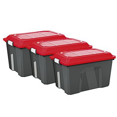 3 Bacs De Rangement Avec Couvercle Plastique Locker 60l Noir Et Rouge Castorama