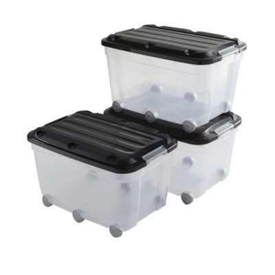 Lot De 4 Boîtes De Rangement Transparentes 80L Avec Couvercles - Empilables Et Encastrables - Avec Roulettes Et Clips