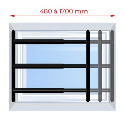 3 barreaux télescopiques de fenêtre, acier noir Afbat, L.48 à 90 cm