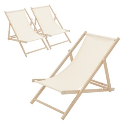 3 Chaises longues jardin pliables ECD Germany beige en bois jusqu'à 120 kg usage intérieur extérieur