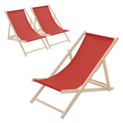 3 Chaises longues jardin pliables ECD Germany rouge en bois jusqu'à 120 kg usage intérieur extérieur