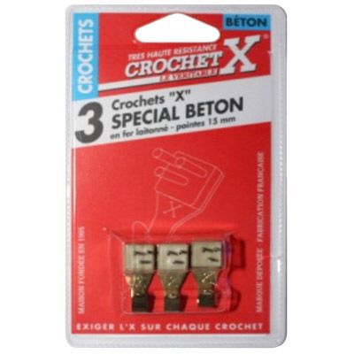 3 crochets de fixation X spécial béton