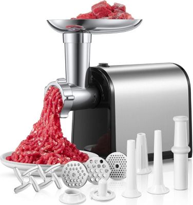 3 en 1 Hachoir à Viande Électrique Professionnel avec 3 Plaques Acier Inoxydable, 1 Kubbe et 3 tubes Remplissage Saucisses