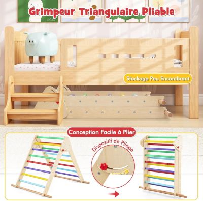 Triangle D'escalade 3 En 1 BenaRita – échelle Pliable Avec Rampe Coulissante Et Arche Montessori, Pour Enfants Dès 1 An, Bois Pin, 72 Kg