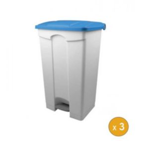 3 Grandes poubelles professionnelles à pédale solide - Bleu