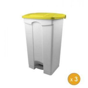 3 Grandes poubelles professionnelles à pédale solide - Jaune