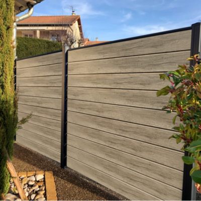 3 Lames de clôture pour pose en persienne en PVC chêne gris, L.179 x H.14,5 cm x ép.21 mm, Morey