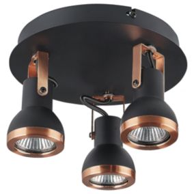 3 lampes de plafond cadre rond noir et cuivré BARO