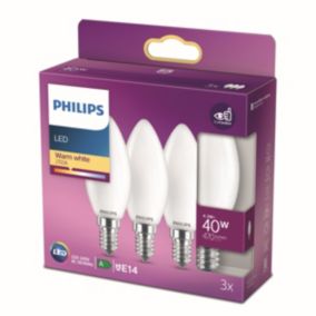 3 lampes LED Philips flamme E14 40W blanc chaud Philips