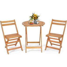 3 PCS Salon de Jardin Pliant 2 Chaises 1 Table en Bois d'AcaciaTable et Chaise d'Extérieur pour Jardin et Terrasse