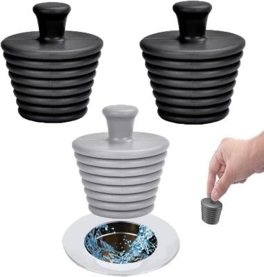 TJ POP Lot De 4 Grands Bouchons De Vidange En Silicone Pour Baignoire, 12,9 Cm, Couvercle Plat à Ventouse Pour Cuisine, Accessoires De Salle De Bain Et Linge, Gris