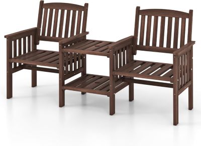 3 Pièces Salon de Jardin Exterieur 2 Personnes en Bois de Pin avec 2 Fauteuils et 1 Table, avec Trou Parasol (165x60x88CM)