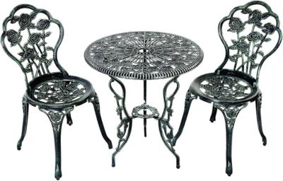 3 Pieces en Fonte Aluminium avec 2 Chaises et 1 Table Ronde et Terasse Ensemble Table et Chaise Rose en Fonte