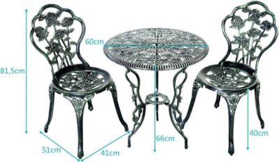 3 Pieces en Fonte Aluminium avec 2 Chaises et 1 Table Ronde et Terasse Ensemble Table et Chaise Rose en Fonte