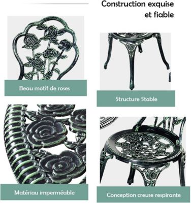 3 Pieces en Fonte Aluminium avec 2 Chaises et 1 Table Ronde et Terasse Ensemble Table et Chaise Rose en Fonte