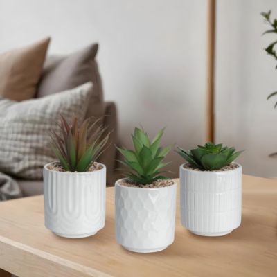 3 plantes artificielles, pot en céramique blanc ∅10 x H.18cm JBY Creation