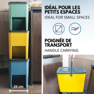 3 poubelle tri Sélectif BERGEN vert bleu jaune 3x20L