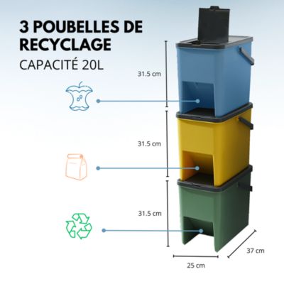 3 poubelle tri Sélectif BERGEN vert bleu jaune 3x20L