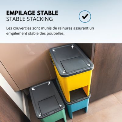 3 poubelle tri Sélectif BERGEN vert bleu jaune 3x20L