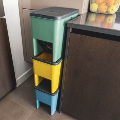 3 poubelle tri Sélectif BERGEN vert bleu jaune 3x20L