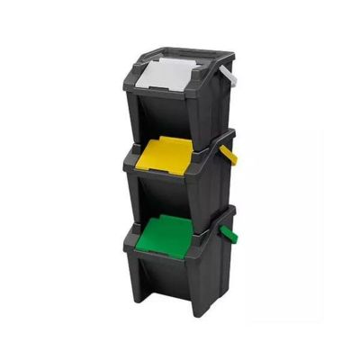 3 poubelles superposées pour tri verres papier plastique