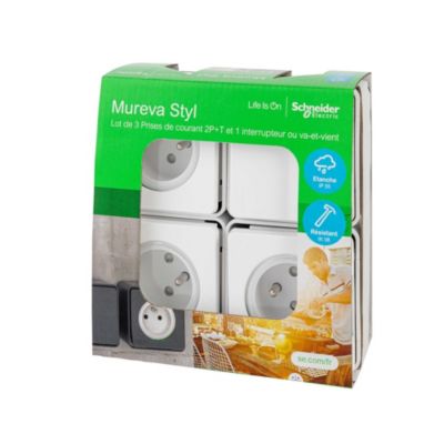 3 prises avec terre + 1 interrupteur va-et-vient Schneider Electric ...