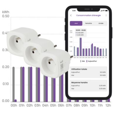 3 prises avec terre wifi connectées avec suivi de la consommation Jacobsen Myko 230V