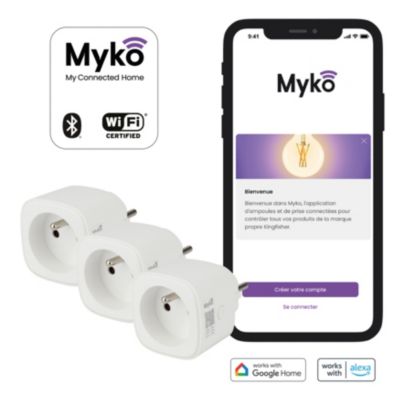 3 prises avec terre wifi connectées avec suivi de la consommation Jacobsen Myko 230V