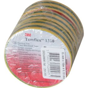 3 rouleaux ruban adhésifs 15mmx10m vert/jaune 3MM