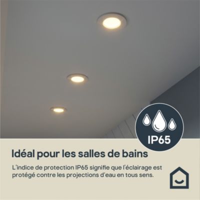 3 spots encastrables Etana LED intégrée blanc chaud IP65 410lm 4.7W Ø8.5cmxH.3.1cm métal blanc GoodHome