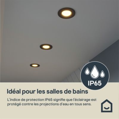 3 spots encastrables Etana LED intégrée blanc chaud IP65 410lm 4.7W Ø8.5cmxH.3.1cm métal noir GoodHome