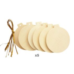 30 boules de Noël en bois plates à suspendre 6 cm