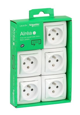 Prise avec terre complète saillie Schneider Electric Alréa blanc, lot de 5