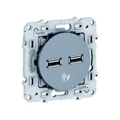Prise double usb Schneider Electric Odace aluminium