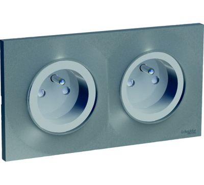 Prise de courant double avec terre complète Schneider Electric Odace aluminium