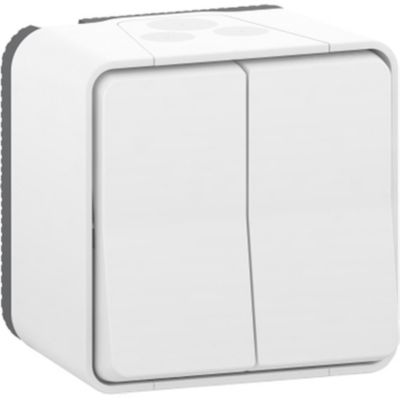 Interrupteur double va-et-vient étanche complet saillie Schneider Electric Mureva Styl blanc