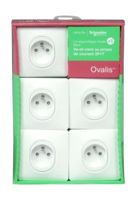 Prise avec terre complète Schneider Electric Ovalis blanc, lot de 5