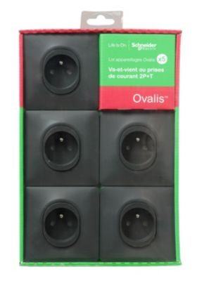 Prise avec terre complète Schneider Electric Ovalis anthracite, lot de 5
