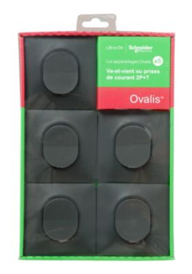 Interrupteur va-et-vient complet Schneider Electric Ovalis anthracite, lot de 5