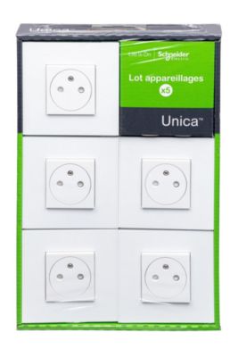 Prise de courant avec terre Schneider Electric blanc, lot de 5