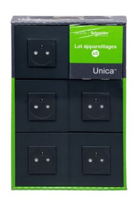 Prise de courant avec terre Schneider Electric anthracite, lot de 5