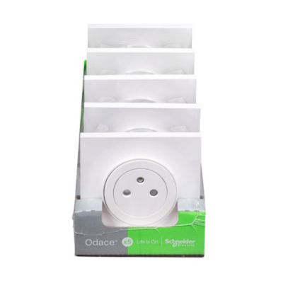 Prise 2 pôles + affleurante Odace Schneider Electric complet lot de 5 pièces