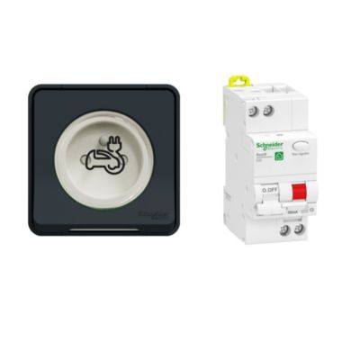 Kit Mureva Styl - Protection + Prise courant 2 pôle+terre renforcée VE IP55 IK08 Gris Schneider Elec