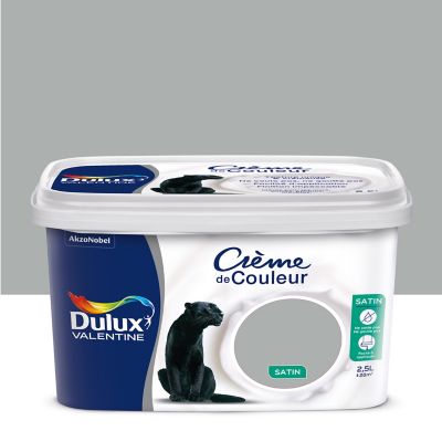 Peinture murs plafonds et boiseries Crème de Couleur Dulux Valentine satin gris alpaga 2,5L