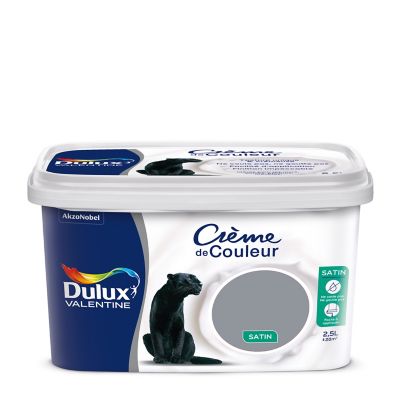 Peinture murs plafonds et boiseries Crème de Couleur Dulux Valentine satin gris building 2,5L