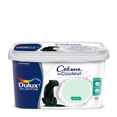 Peinture murs plafonds et boiseries Crème de Couleur Dulux Valentine satin vert d'eau 2,5L