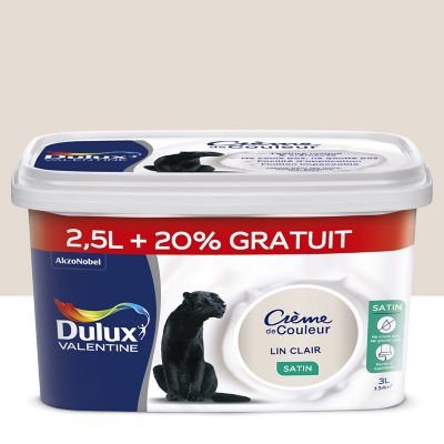 Peinture murs plafonds boiseries Crème de Couleur Dulux Valentine satin lin clair 2,5L+20% gratuit