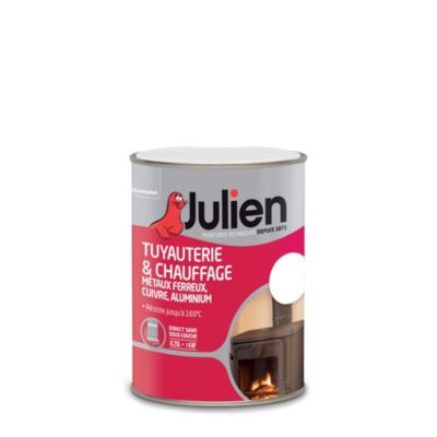 Peinture extérieure tuyauterie et chauffage métaux ferreux, cuivre, alu Julien brillant blanc 250ml