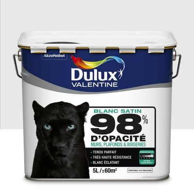 Peinture murs plafonds et boiseries Dulux Valentine 98% monocouche satin blanc 5L